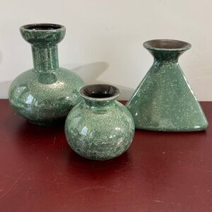 Vintage VEB Haldensleben Vases Qualitats Keramik Germany Carstens Green Set Of 3